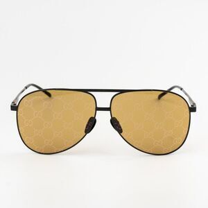 NEW Gucci GG1677S 005 Black Yellow Mirror Logo Pilot Unisex Sunglasses